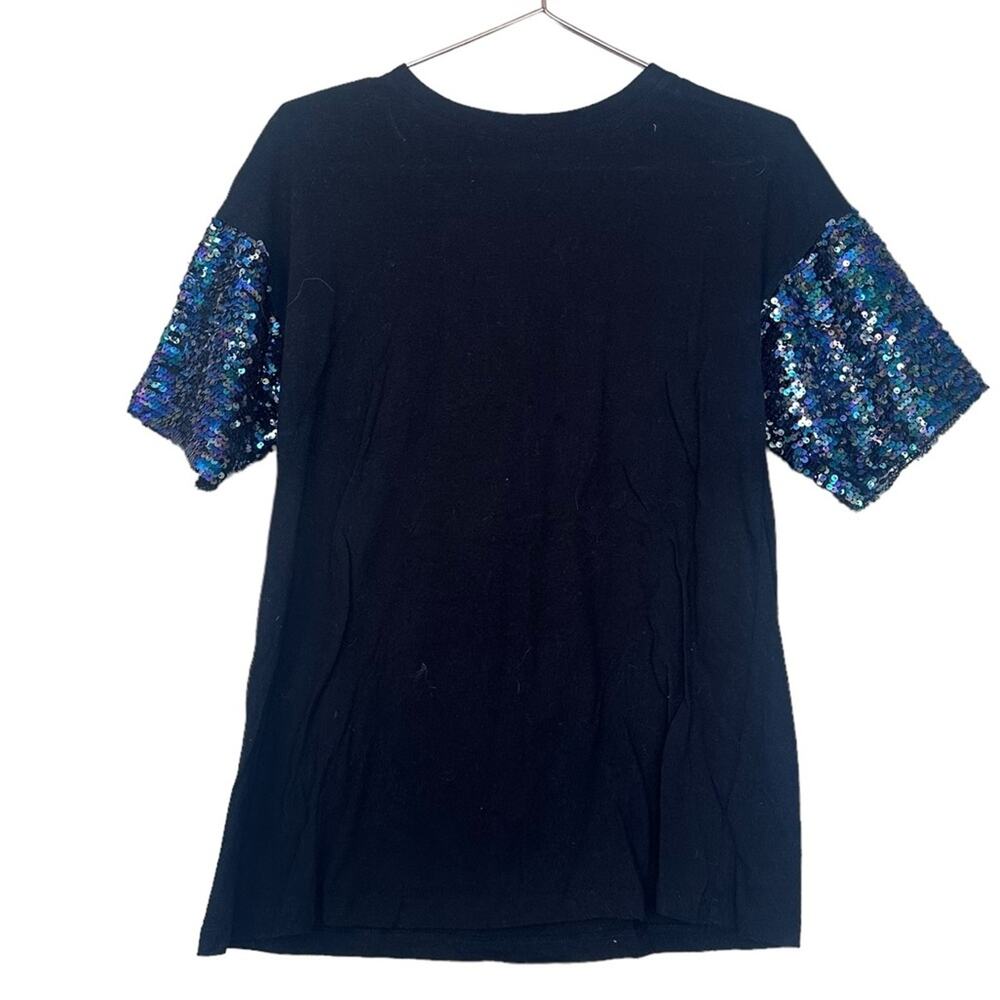 Wild fable Black Sparkly sequins Sleeve t-shirt oversized size XS - Picture 2 of 7